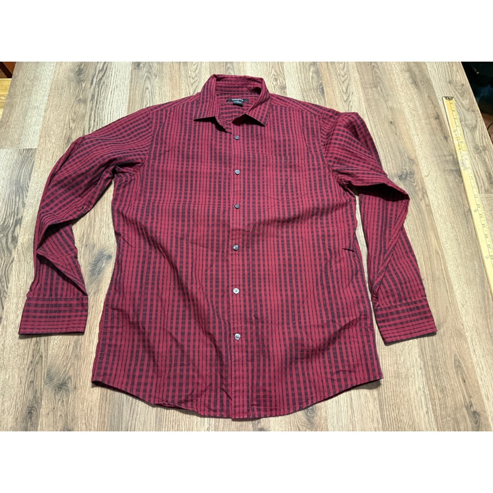 Claiborne Shirt Mens Size Medium Red Black Plaid Long Sleeve Button Up Shirt